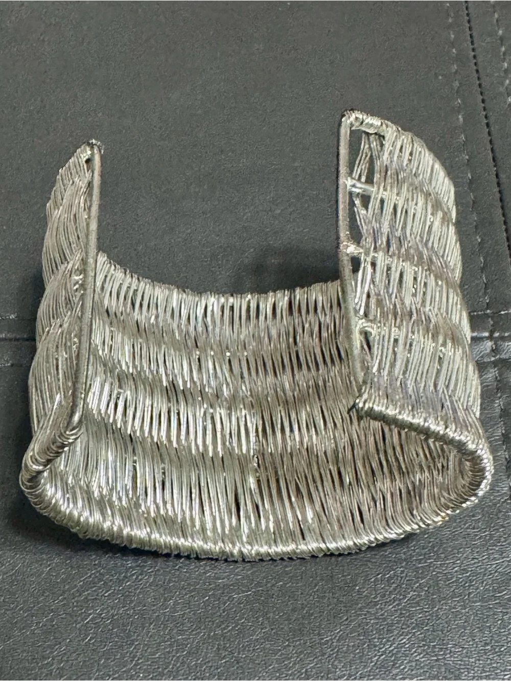 Metallic Silver Woven Wire Cuff Bracelet